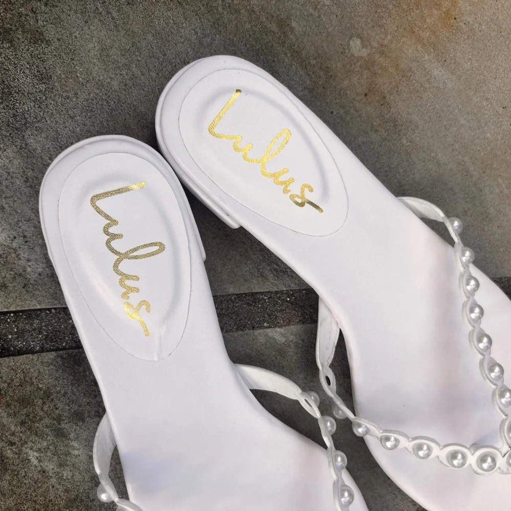 Lulus Saysa White Pearl Thong Sandals - Picture 3 of 4